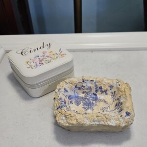 Floral Jewelry Box and Decorative Paper Mache Tray Set